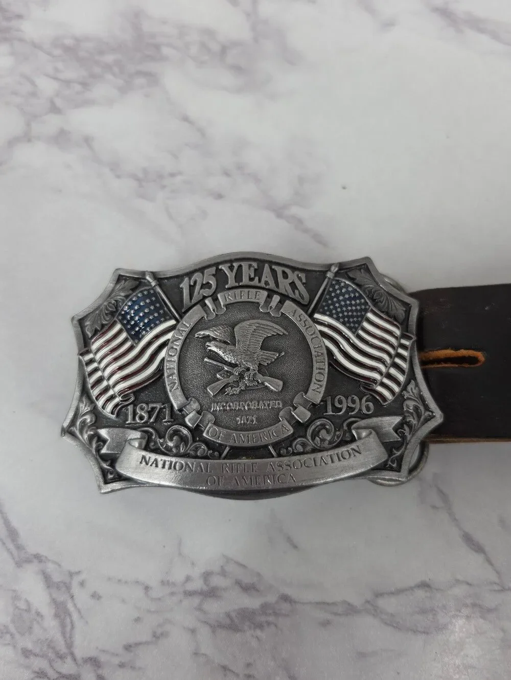 Vintage 125th NRA  Belt with American Flag Buckle 90s